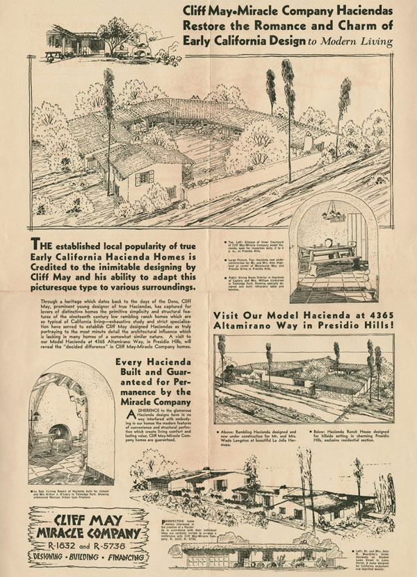 Image of 1935 advertisement of Cliff May homes.