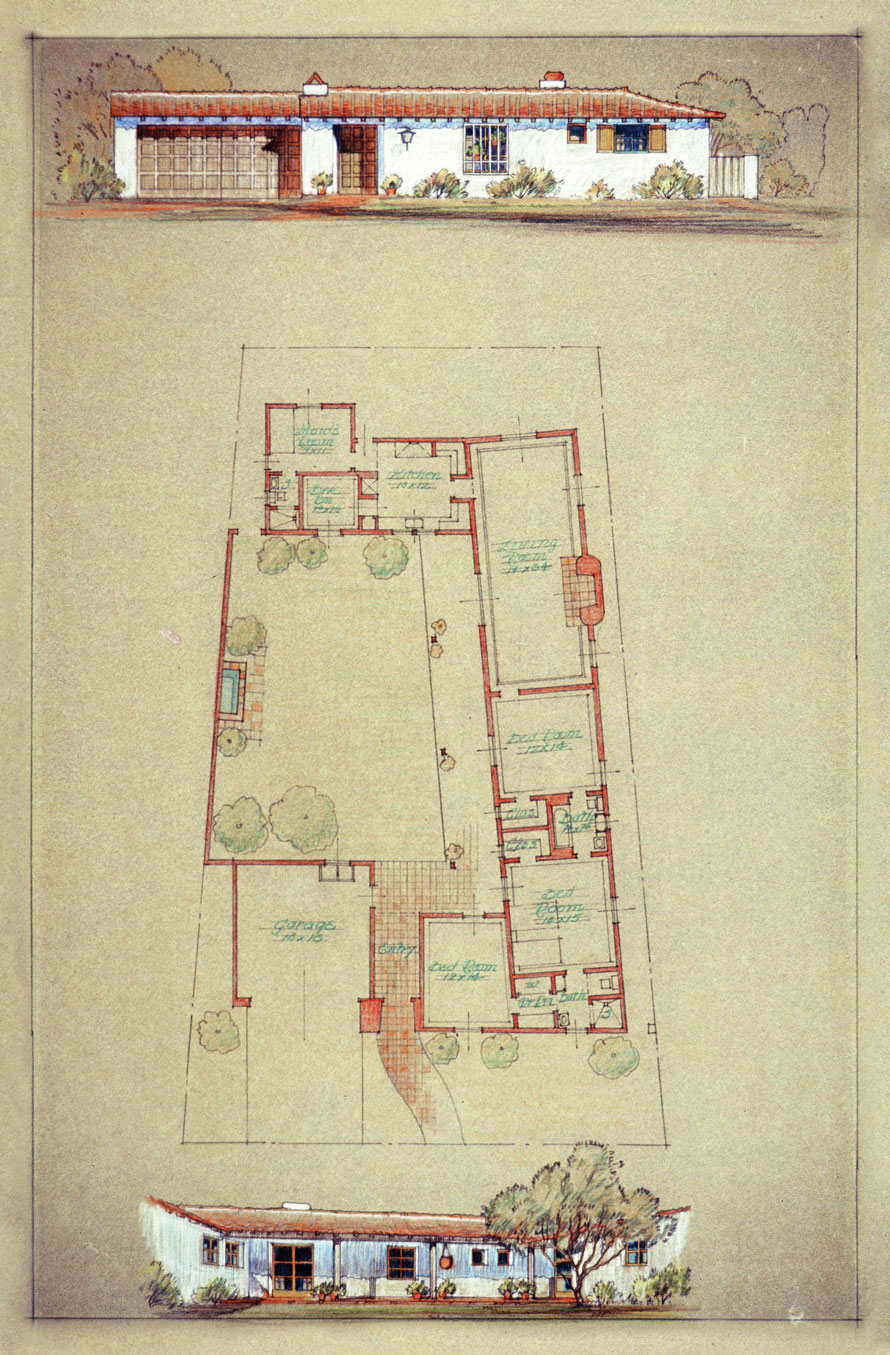 Image of elevations of a Cliff May home.