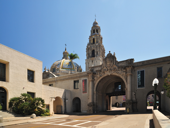 Western entrance to Balboa Park by way of the
Cabrillo Bridge